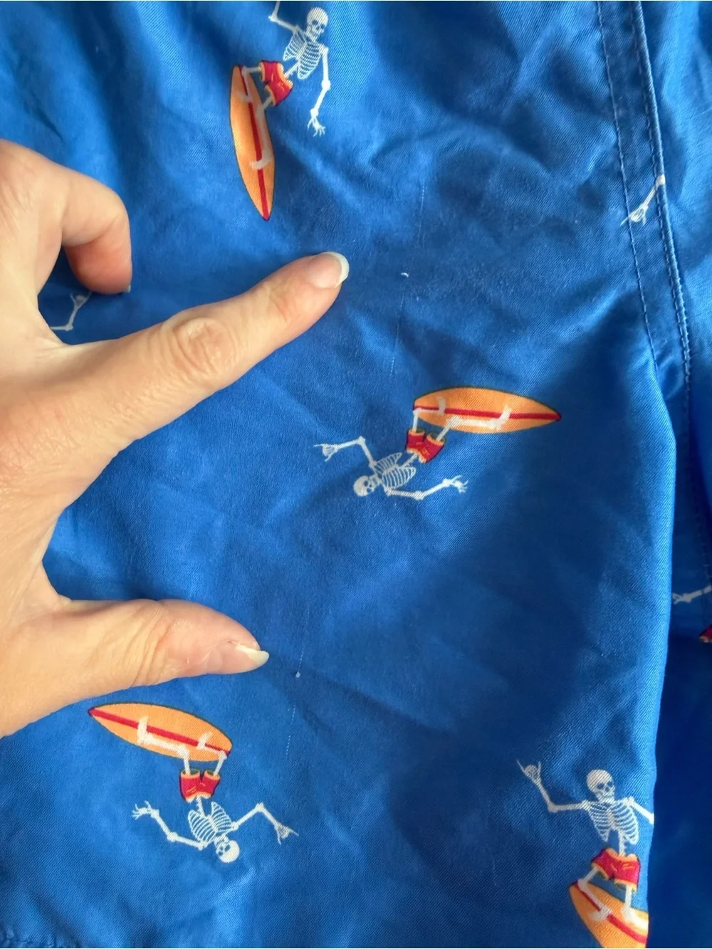 Wonder Nation Swim Trunks Boy’s Size 10/12 Large Blue Skeleton Surfer Print